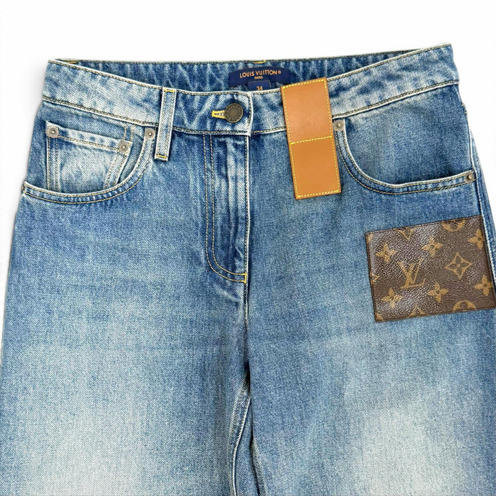 Excellent LOUIS VUITTON Denim pants High-waisted jeans Monogram patch 34 1AHPJ7