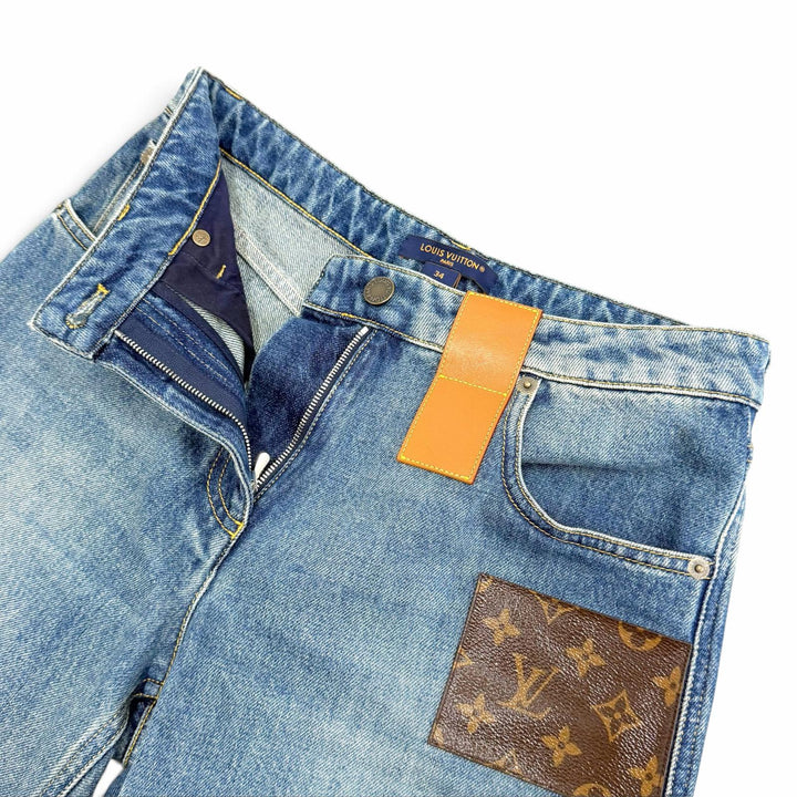 Excellent LOUIS VUITTON Denim pants High-waisted jeans Monogram patch 34 1AHPJ7