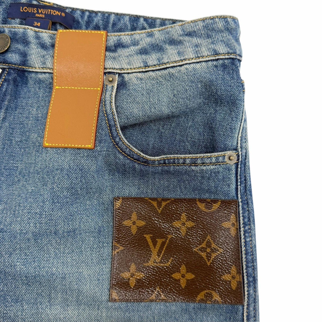 Excellent LOUIS VUITTON Denim pants High-waisted jeans Monogram patch 34 1AHPJ7