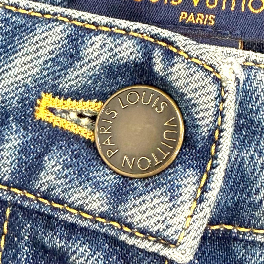 Excellent LOUIS VUITTON Denim pants High-waisted jeans Monogram patch 34 1AHPJ7