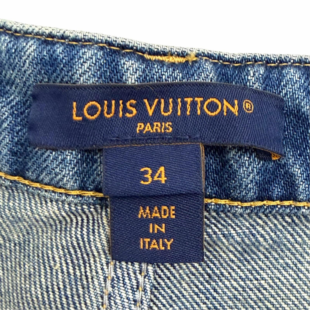 Excellent LOUIS VUITTON Denim pants High-waisted jeans Monogram patch 34 1AHPJ7