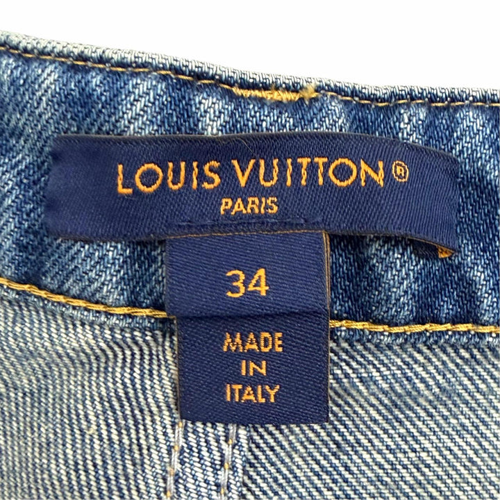 Excellent LOUIS VUITTON Denim pants High-waisted jeans Monogram patch 34 1AHPJ7