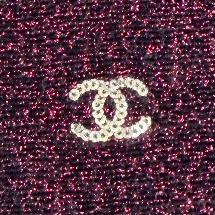 Excellent CHANEL Short sleeve knit COCO Mark Sequin Glitter Half-Zip Bordeaux 36
