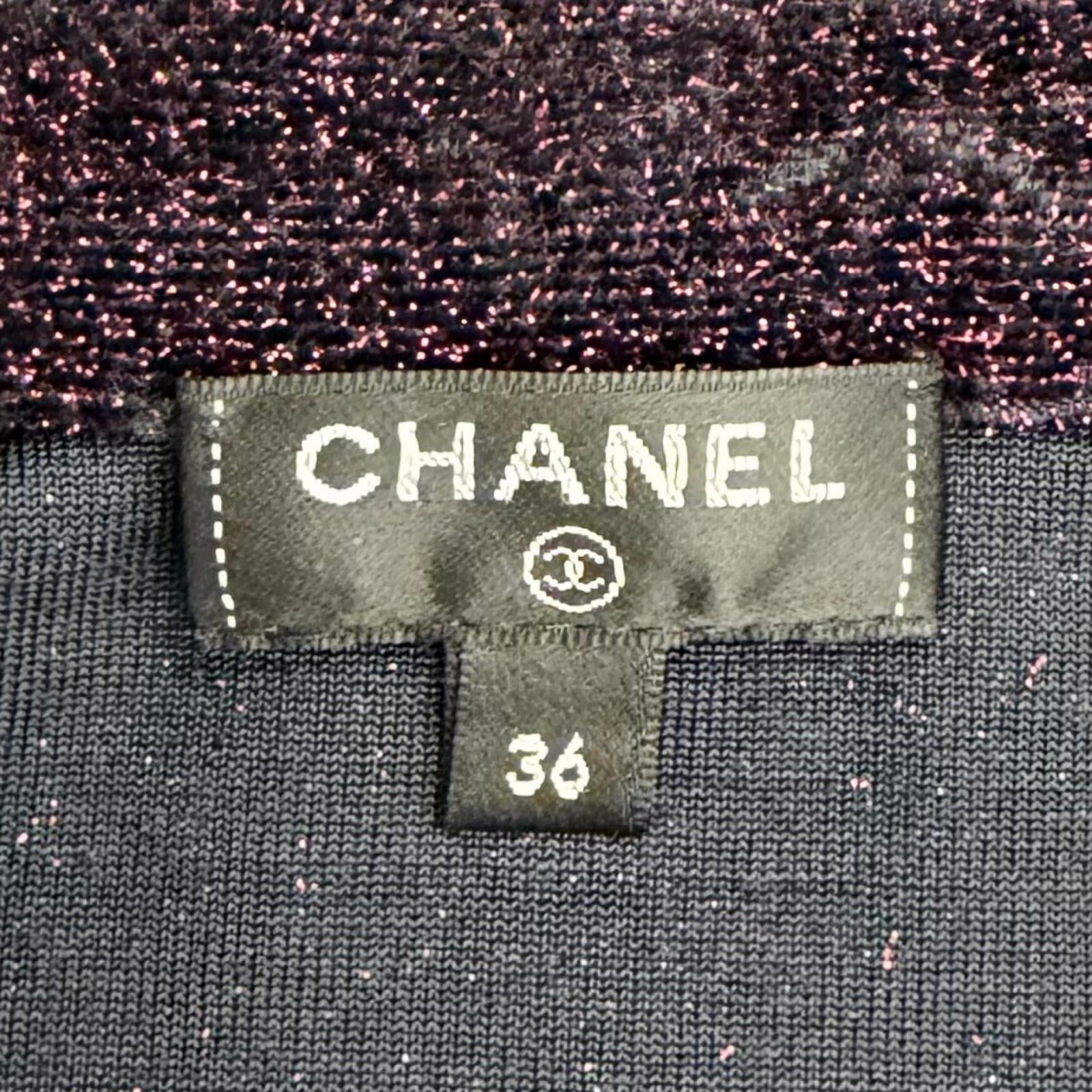 Excellent CHANEL Short sleeve knit COCO Mark Sequin Glitter Half