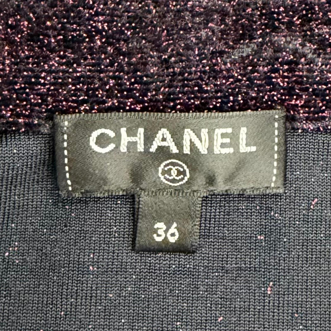 Excellent CHANEL Short sleeve knit COCO Mark Sequin Glitter Half-Zip Bordeaux 36