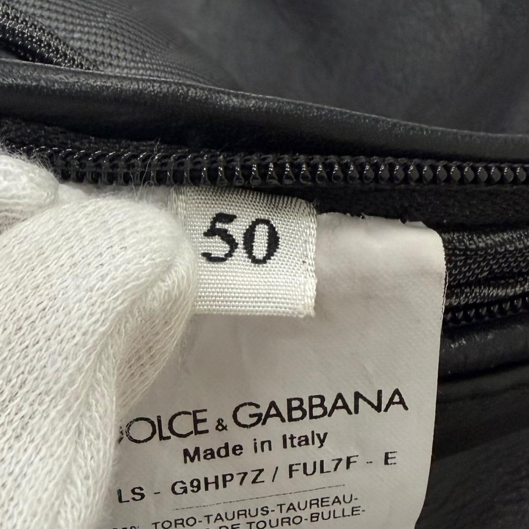 Excellent DOLCE&GABBANA leather jacket Embroidered Bijou Biker Jacket