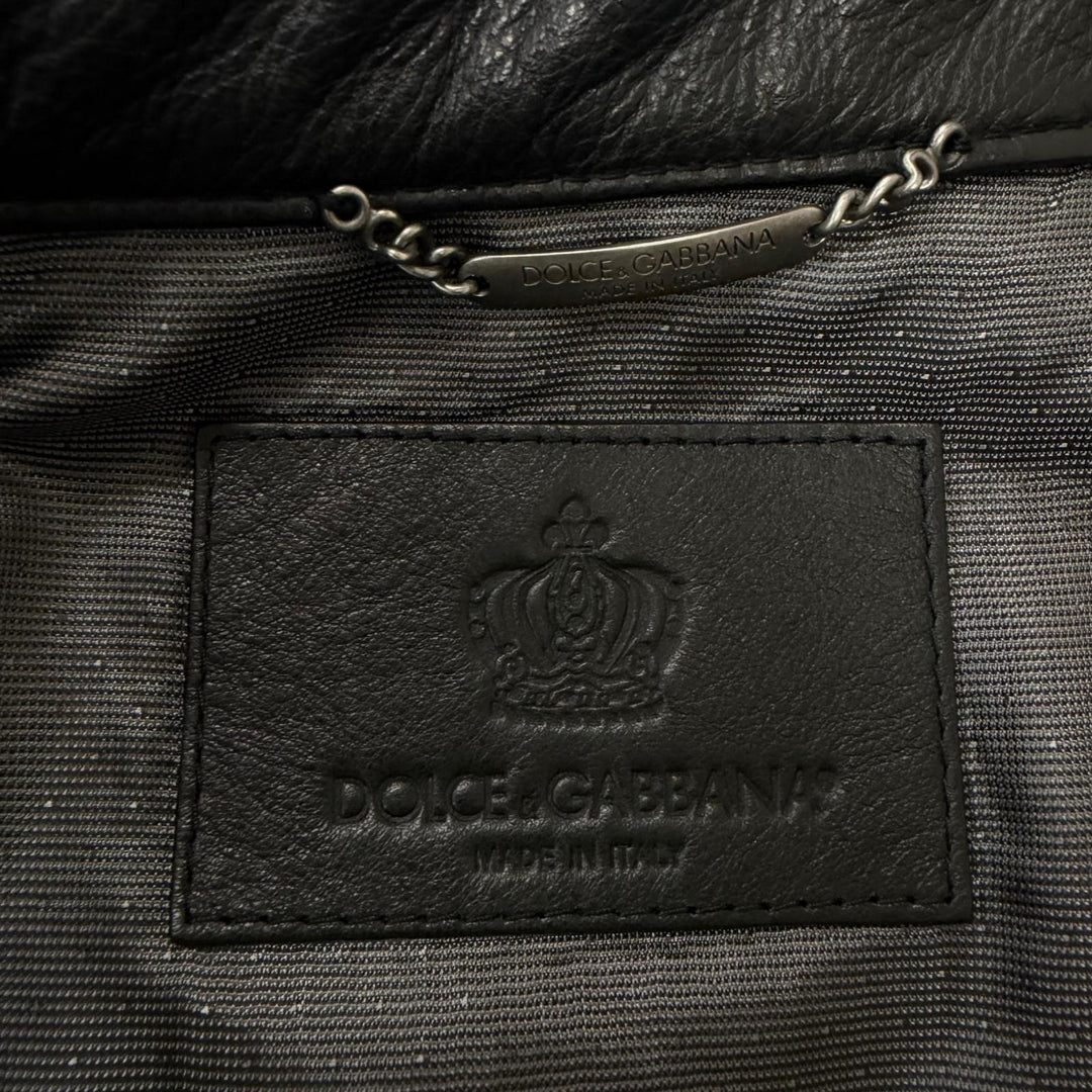 Excellent DOLCE&GABBANA leather jacket Embroidered Bijou Biker Jacket