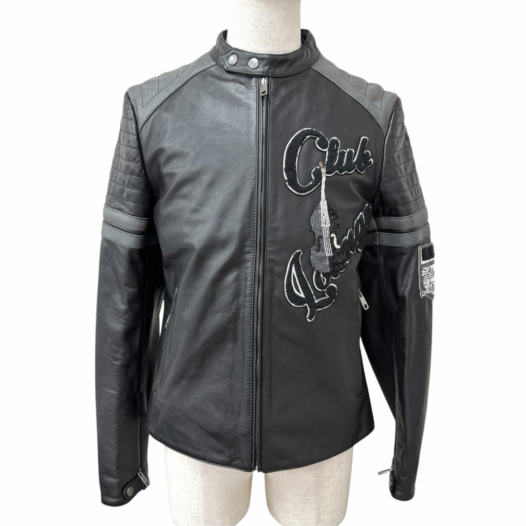 Excellent DOLCE&GABBANA leather jacket Embroidered Bijou Biker Jacket