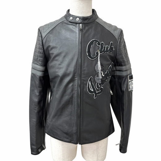 Excellent DOLCE&GABBANA leather jacket Embroidered Bijou Biker Jacket