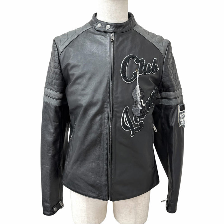 Excellent DOLCE&GABBANA leather jacket Embroidered Bijou Biker Jacket