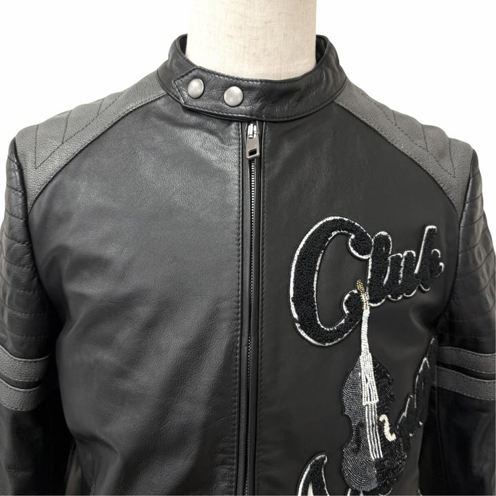 Excellent DOLCE&GABBANA leather jacket Embroidered Bijou Biker Jacket
