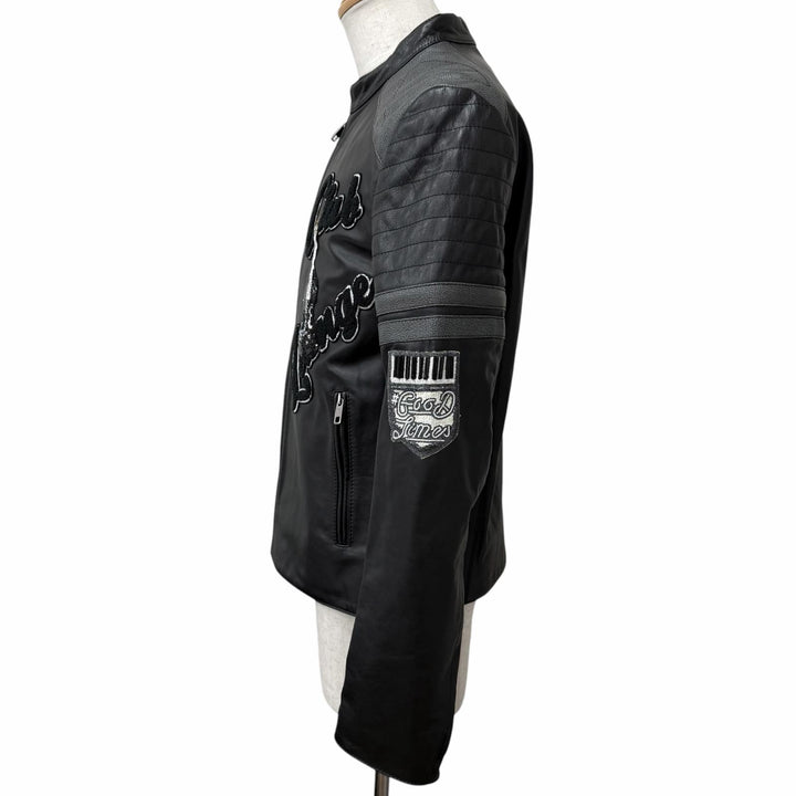 Excellent DOLCE&GABBANA leather jacket Embroidered Bijou Biker Jacket