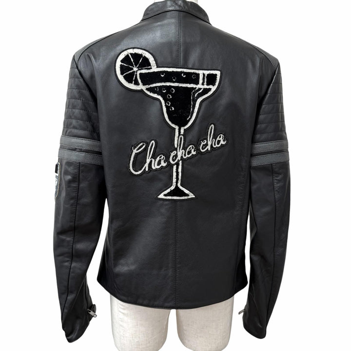 Excellent DOLCE&GABBANA leather jacket Embroidered Bijou Biker Jacket