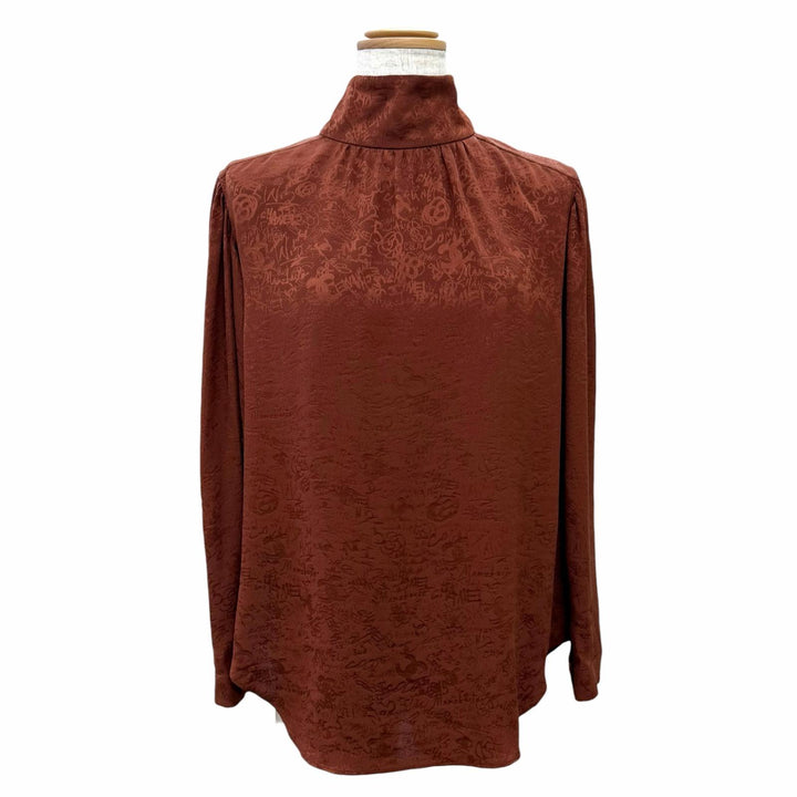 Excellent CHANEL blouse COCO Mark all-over print lion button bow tie silk FR 36