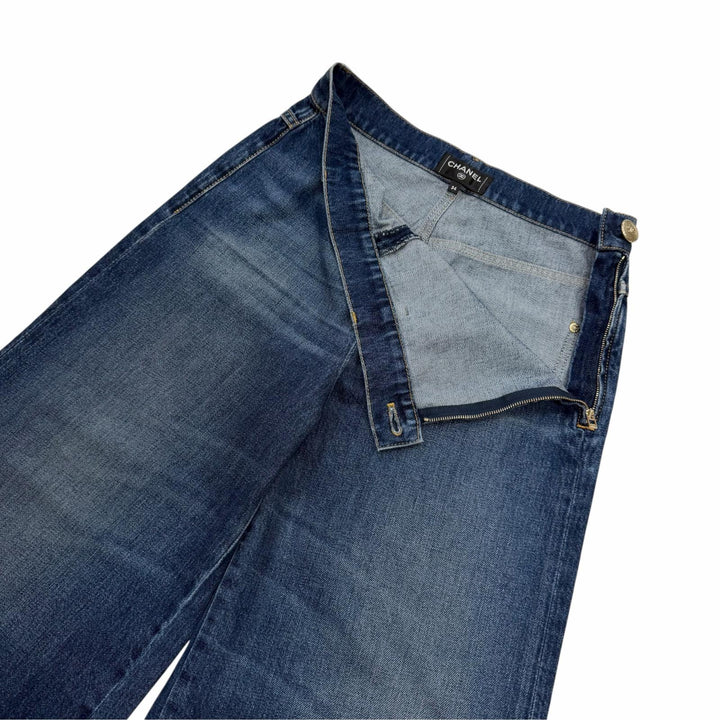Excellent CHANEL Denim pants COCO Mark Button Wide Pants Indigo 34 P78312V70544
