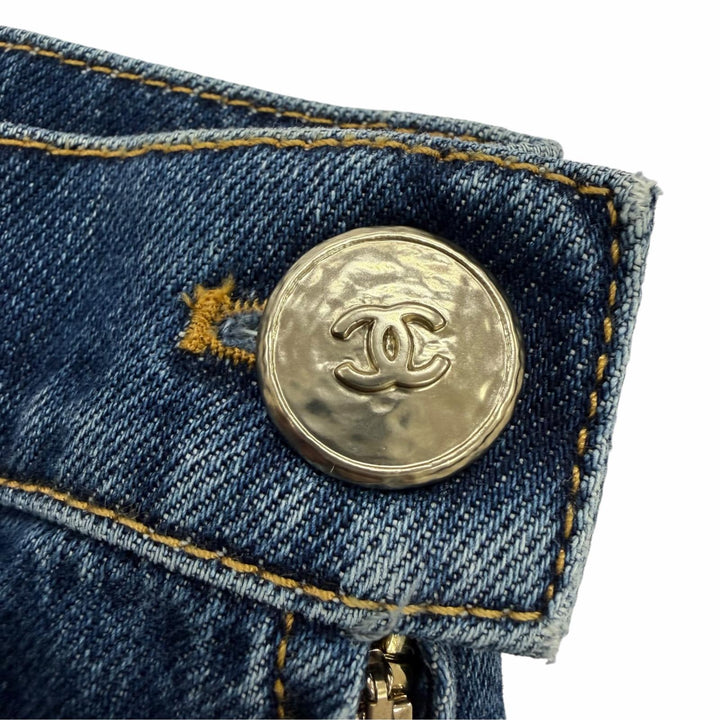 Excellent CHANEL Denim pants COCO Mark Button Wide Pants Indigo 34 P78312V70544