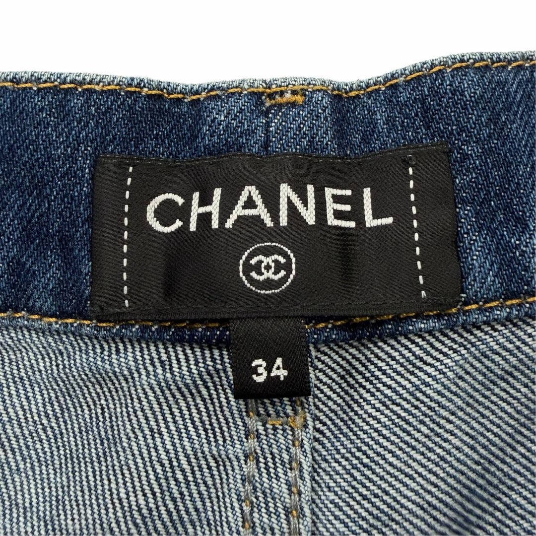 Excellent CHANEL Denim pants COCO Mark Button Wide Pants Indigo 34 P78312V70544