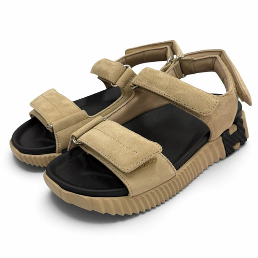 Pristine HERMES Sandals Junior Velcro suede leather flats beige Suede leather 36