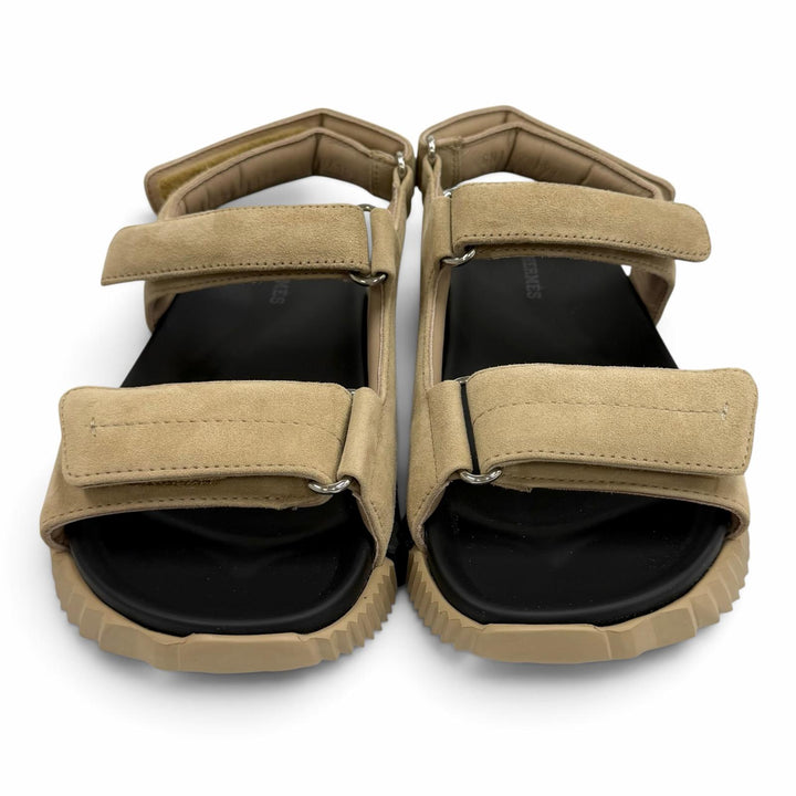 Pristine HERMES Sandals Junior Velcro suede leather flats beige Suede leather 36