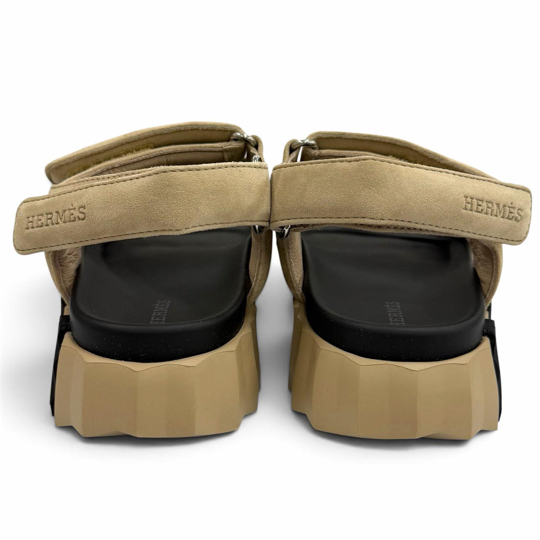 Pristine HERMES Sandals Junior Velcro suede leather flats beige Suede leather 36