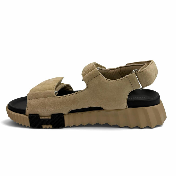 Pristine HERMES Sandals Junior Velcro suede leather flats beige Suede leather 36