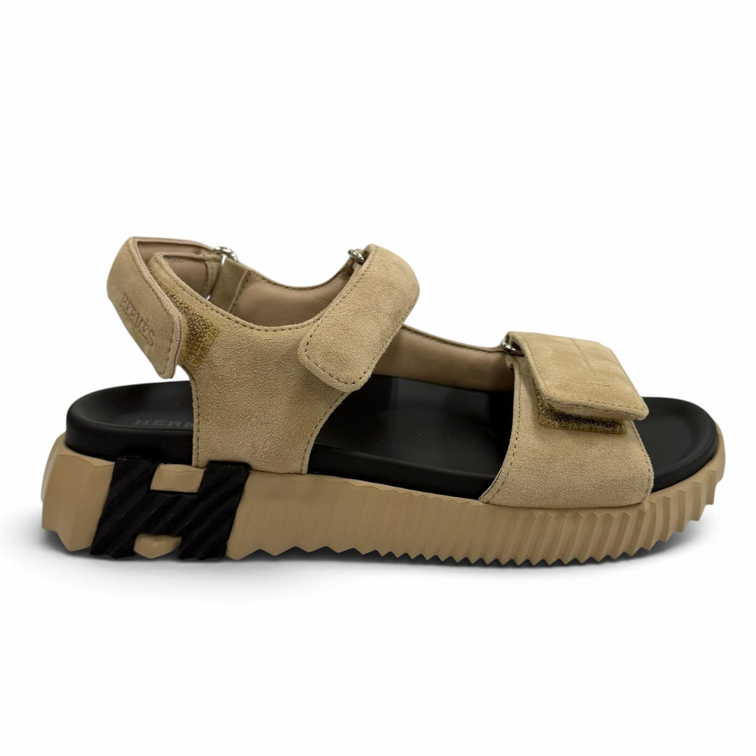 Pristine HERMES Sandals Junior Velcro suede leather flats beige Suede leather 36