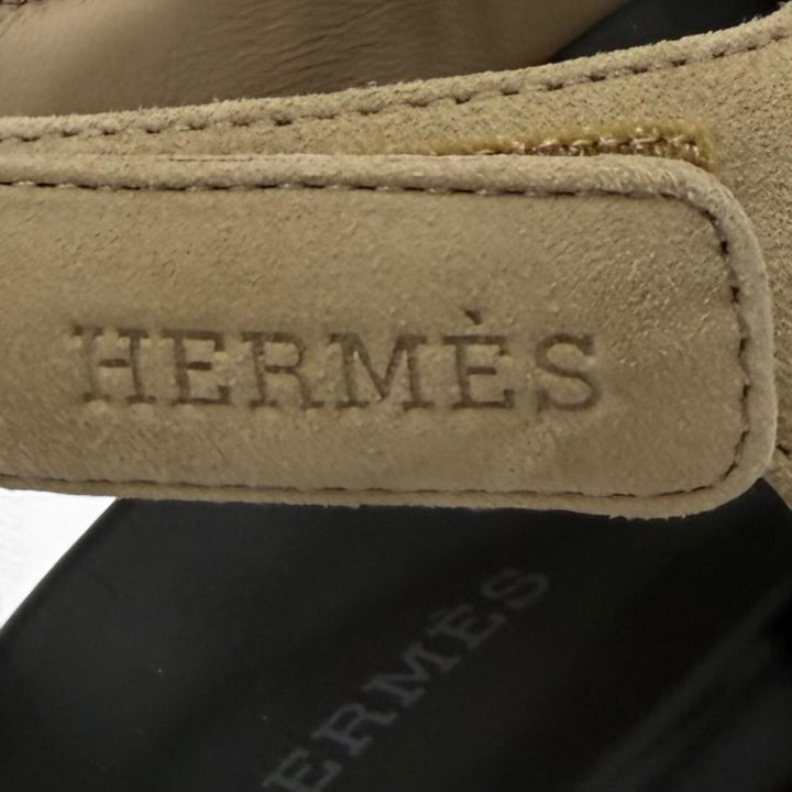 Pristine HERMES Sandals Junior Velcro suede leather flats beige Suede leather 36
