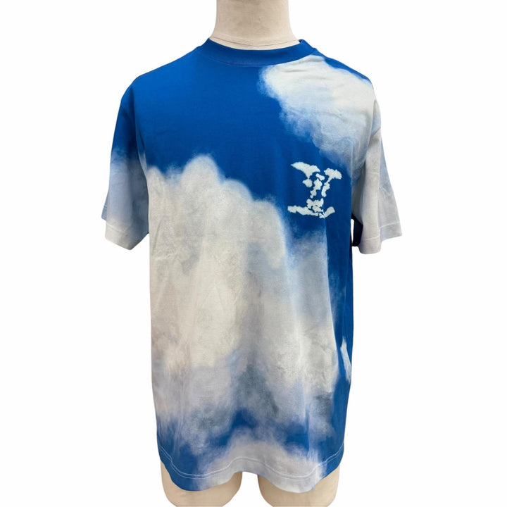 Excellent LOUIS VUITTON Short sleeve T-shirt Cloud print LV logo blue cotton M