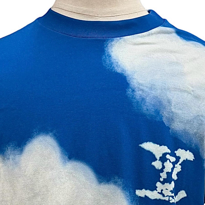 Excellent LOUIS VUITTON Short sleeve T-shirt Cloud print LV logo blue cotton M
