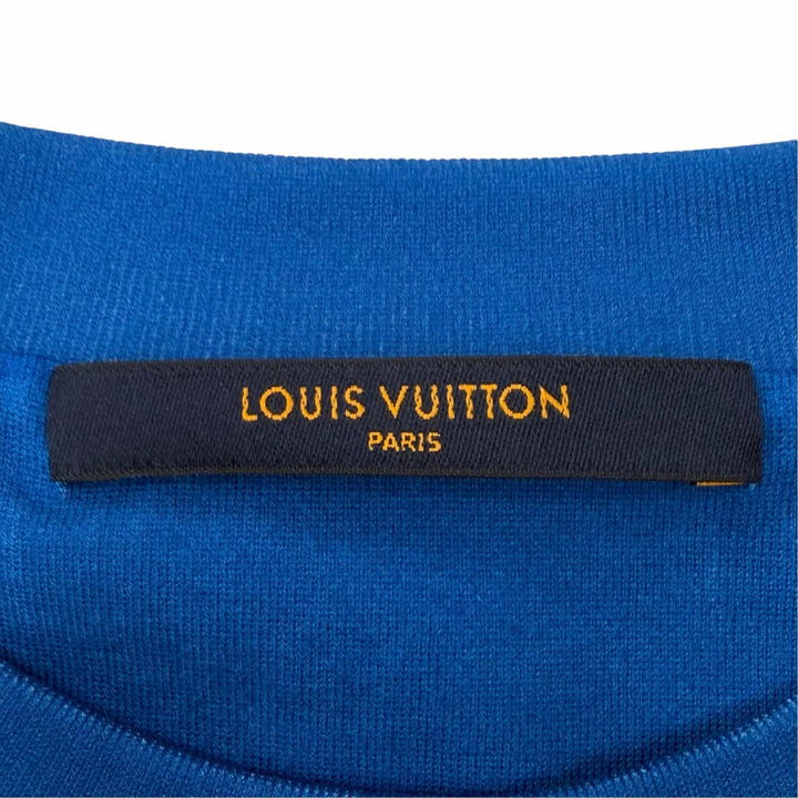 Excellent LOUIS VUITTON Short sleeve T-shirt Cloud print LV logo blue cotton M