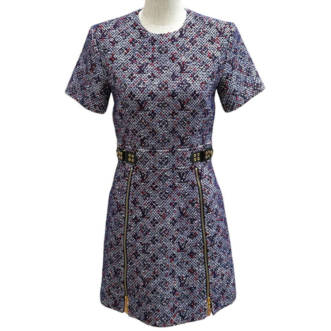 Excellent LOUIS VUITTON one piece Leather accents Monogram tweed Multi cotton 34