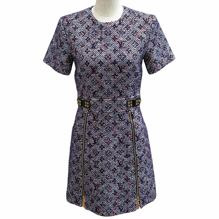 Excellent LOUIS VUITTON one piece Leather accents Monogram tweed Multi cotton 34