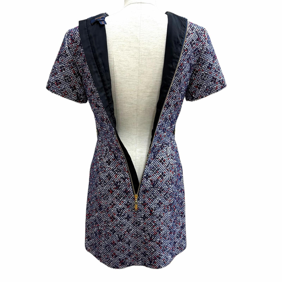 Excellent LOUIS VUITTON one piece Leather accents Monogram tweed Multi cotton 34