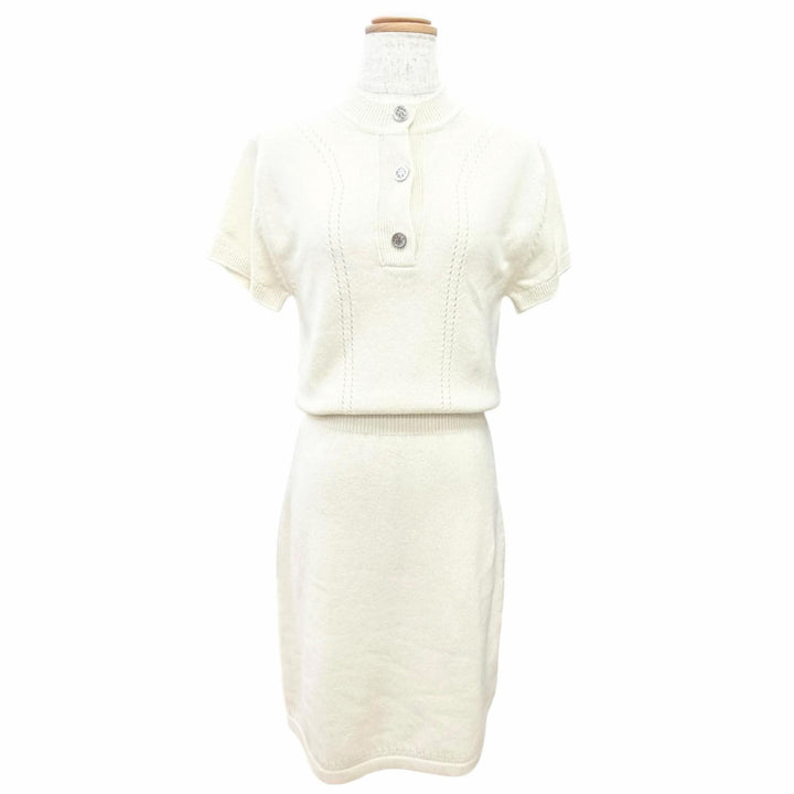 Pristine HERMES tops H-lift short-sleeved knit dress Ivory cashmere 34 H6E2535D1