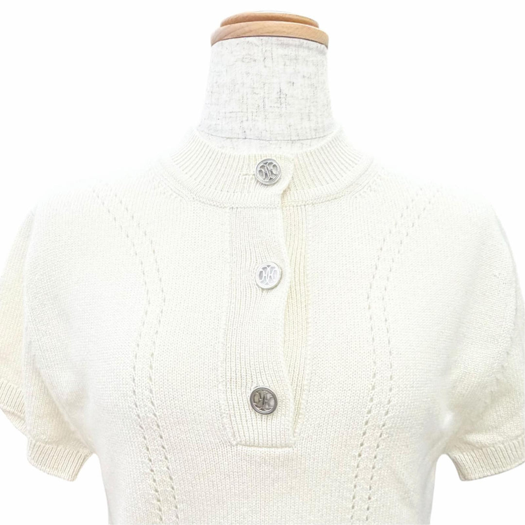 Pristine HERMES tops H-lift short-sleeved knit dress Ivory cashmere 34 H6E2535D1