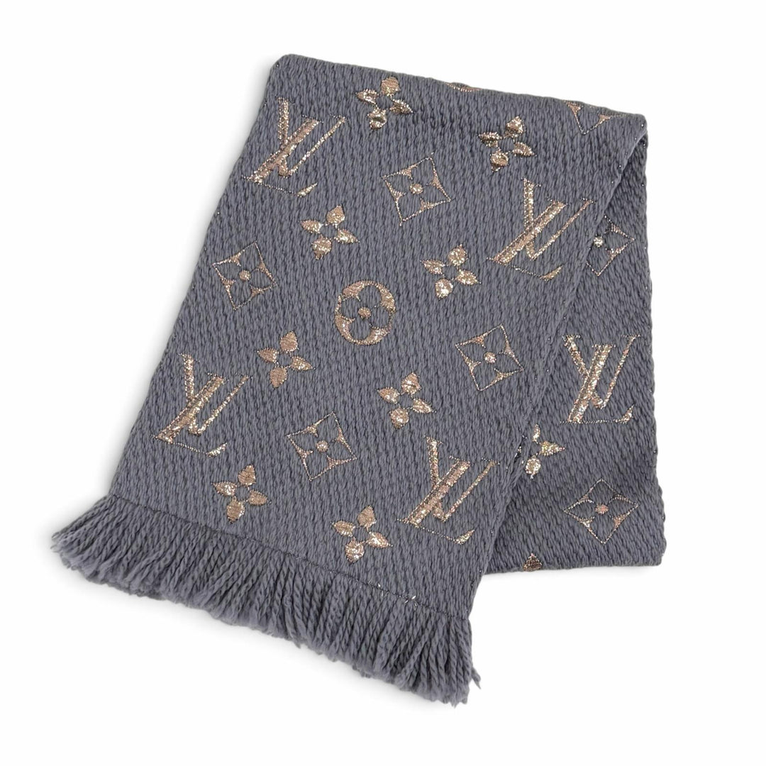 Great LOUIS VUITTON Scarf Escalp Logo Mania Shine Monogram fringe wool M70467