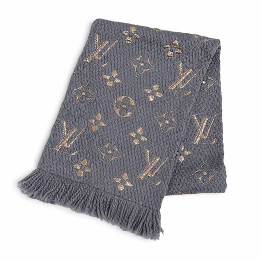 Great LOUIS VUITTON Scarf Escalp Logo Mania Shine Monogram fringe wool M70467