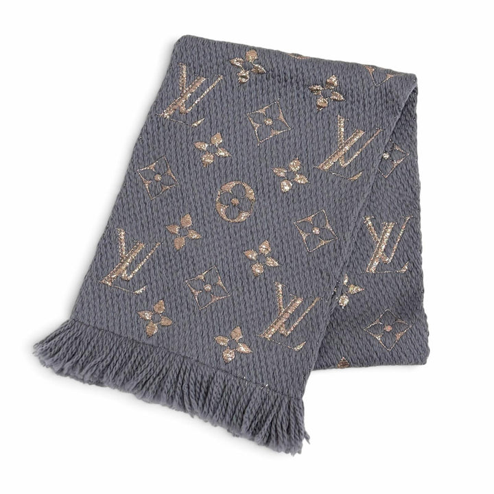 Great LOUIS VUITTON Scarf Escalp Logo Mania Shine Monogram fringe wool M70467
