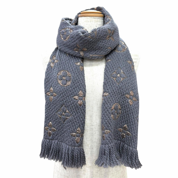 Great LOUIS VUITTON Scarf Escalp Logo Mania Shine Monogram fringe wool M70467