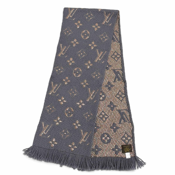 Great LOUIS VUITTON Scarf Escalp Logo Mania Shine Monogram fringe wool M70467