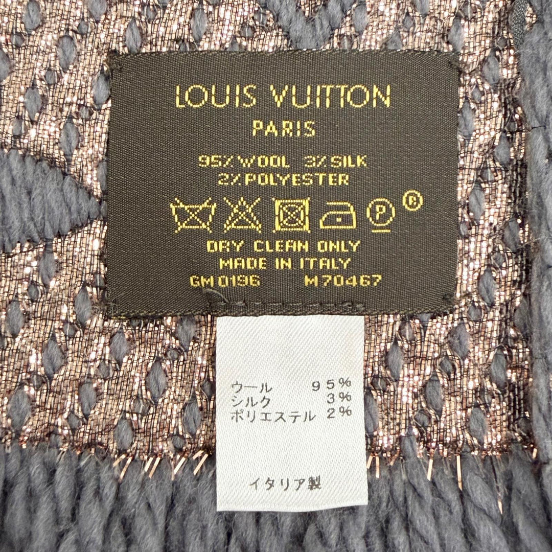 Great LOUIS VUITTON Scarf Escalp Logo Mania Shine Monogram fringe wool M70467