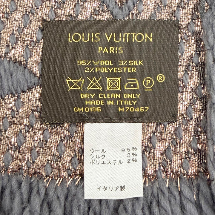 Great LOUIS VUITTON Scarf Escalp Logo Mania Shine Monogram fringe wool M70467