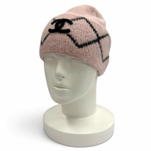 Great CHANEL Knit cap COCO Mark Beanie Hat pink wool Women