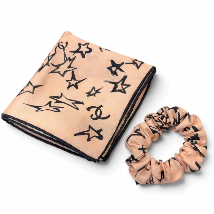 Great CHANEL COCO Mark Scrunchie and Scarf 2-Piece Set pink silk Women 22C