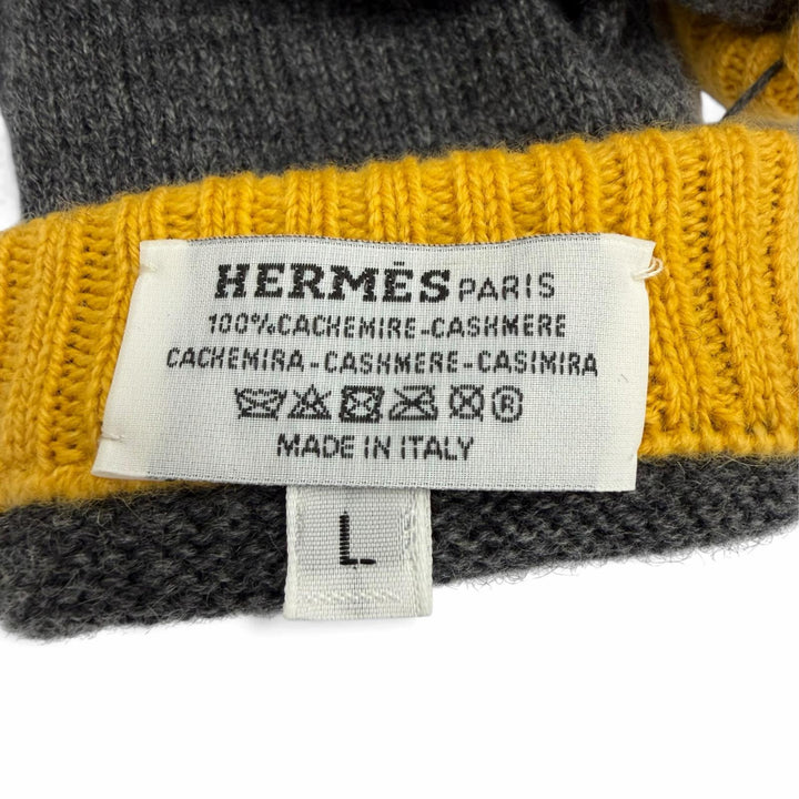 Pristine HERMES gloves HUGO Serie Button Bicolor Knit Gloves gray cashmere L
