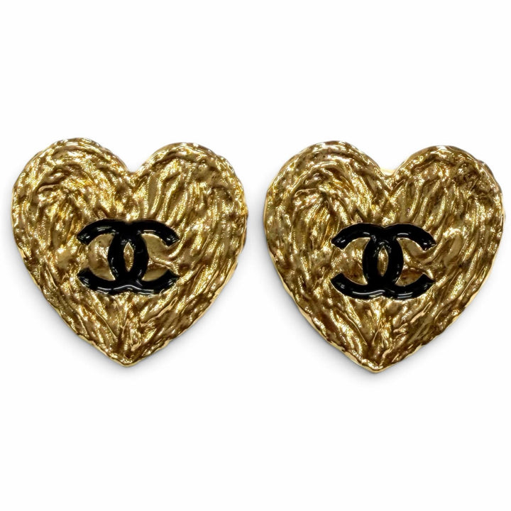 Excellent CHANEL Earring COCO Mark Heart gold Women B24P