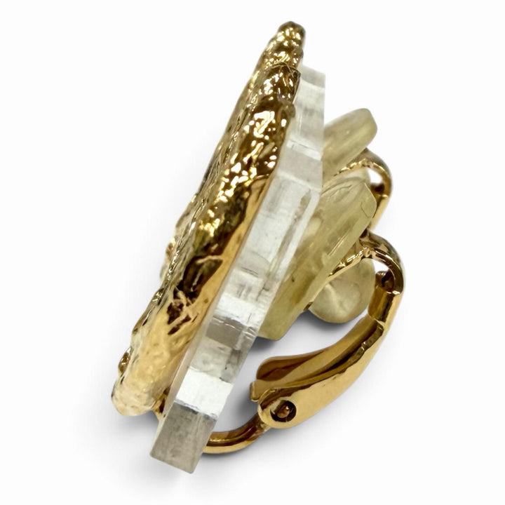 Excellent CHANEL Earring COCO Mark Heart gold Women B24P