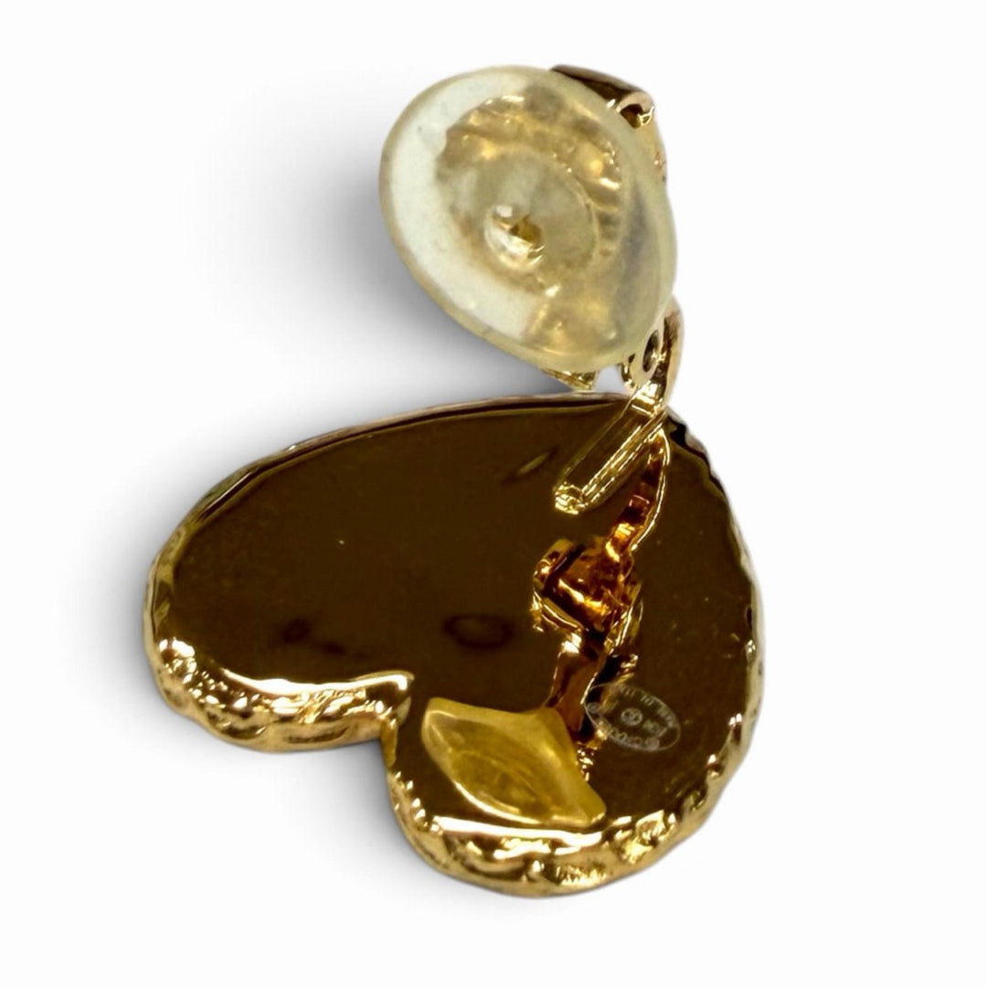 Excellent CHANEL Earring COCO Mark Heart gold Women B24P