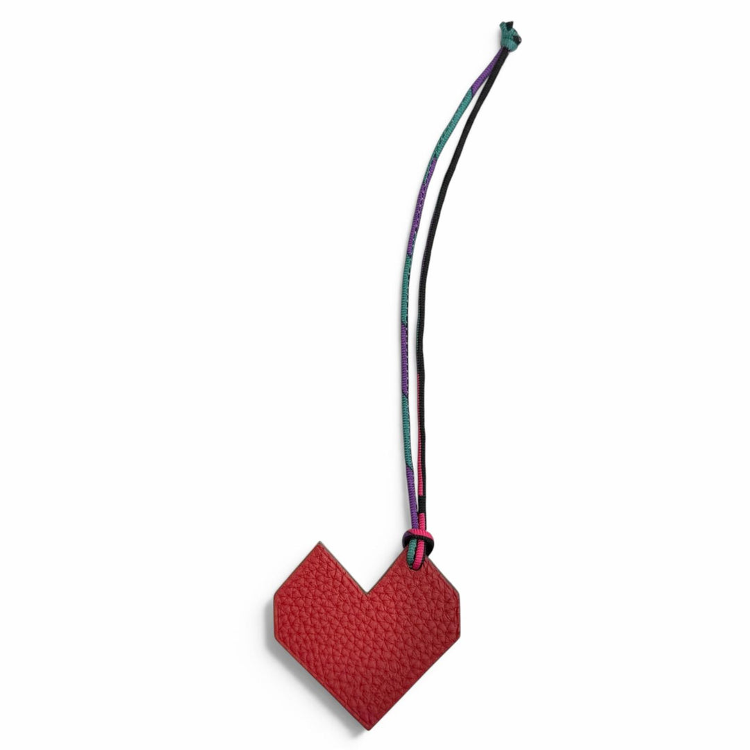 Excellent HERMES Bag charm Petiash Heart Charm Navy leather Women