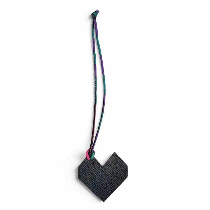 Excellent HERMES Bag charm Petiash Heart Charm Navy leather Women